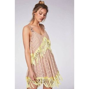 NEW FREE PEOPLE PICNIC IN THE PARK SHEER FRINGE TASSEL MINI DRESS